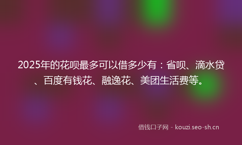 2025年的花呗最多可以借多少有：省呗、滴水贷、百度有钱花、融逸花、美团生活费等。
