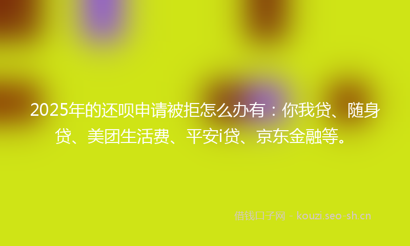 2025年的还呗申请被拒怎么办有：你我贷、随身贷、美团生活费、平安i贷、京东金融等。