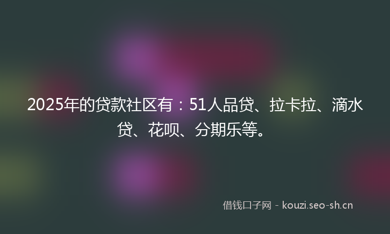 2025年的贷款社区有：51人品贷、拉卡拉、滴水贷、花呗、分期乐等。