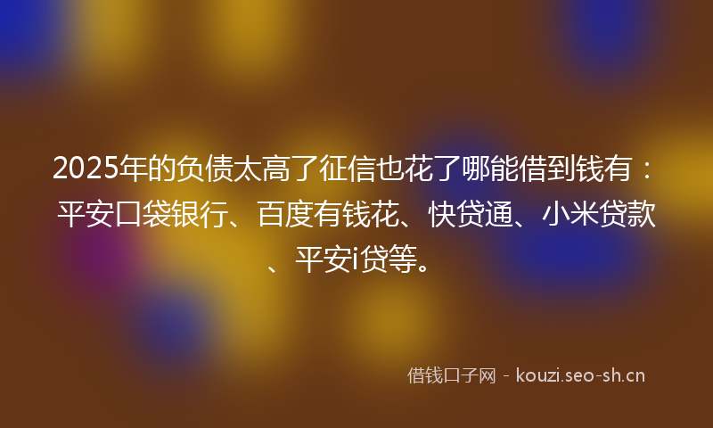 2025年的负债太高了征信也花了哪能借到钱有：平安口袋银行、百度有钱花、快贷通、小米贷款、平安i贷等。