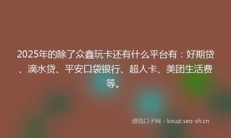 2025年的除了众鑫玩卡还有什么平台有：好期贷、滴水贷、平安口袋银行、超人卡、美团生活费等。
