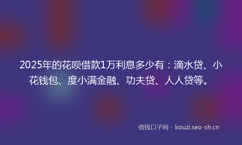 2025年的花呗借款1万利息多少有：滴水贷、小花钱包、度小满金融、功夫贷、人人贷等。