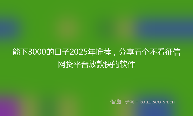 能下3000的口子2025年推荐，分享五个不看征信网贷平台放款快的软件