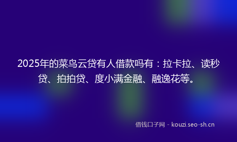 2025年的菜鸟云贷有人借款吗有：拉卡拉、读秒贷、拍拍贷、度小满金融、融逸花等。