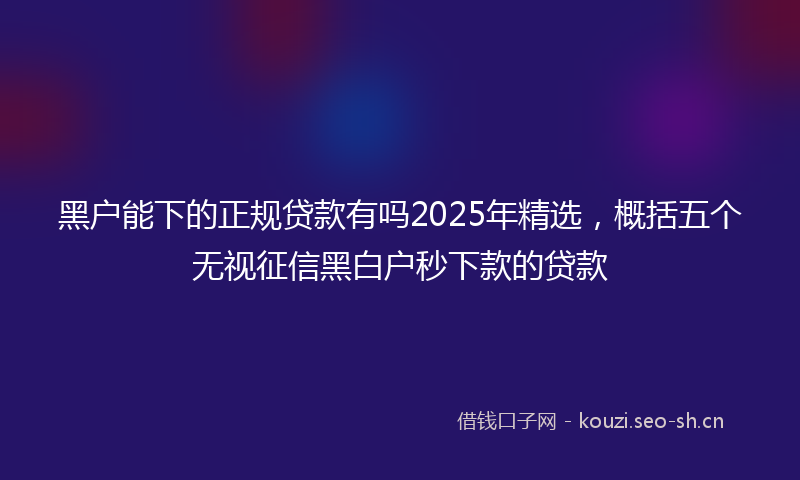 黑户能下的正规贷款有吗2025年精选，概括五个无视征信黑白户秒下款的贷款