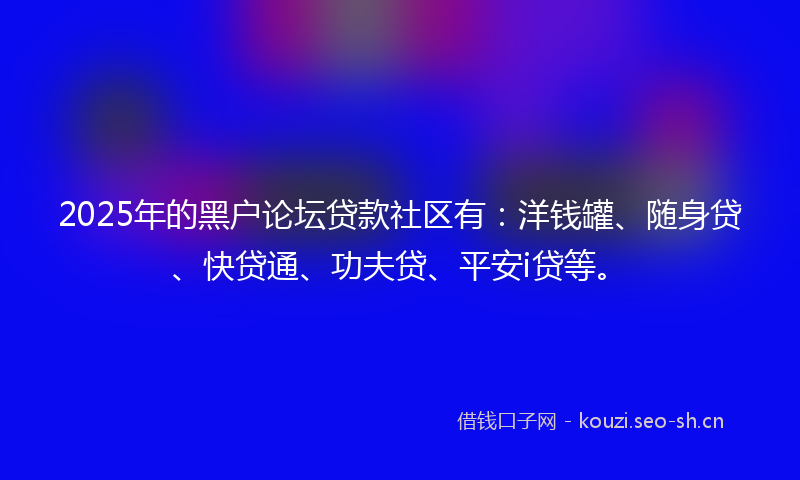 2025年的黑户论坛贷款社区有：洋钱罐、随身贷、快贷通、功夫贷、平安i贷等。