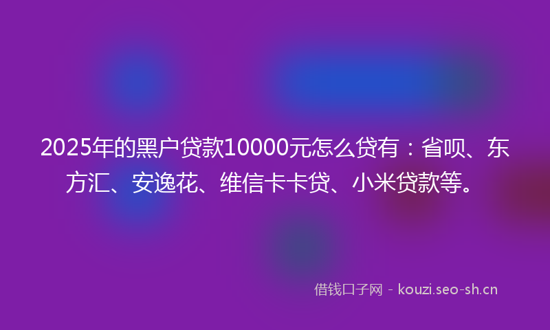 2025年的黑户贷款10000元怎么贷有：省呗、东方汇、安逸花、维信卡卡贷、小米贷款等。