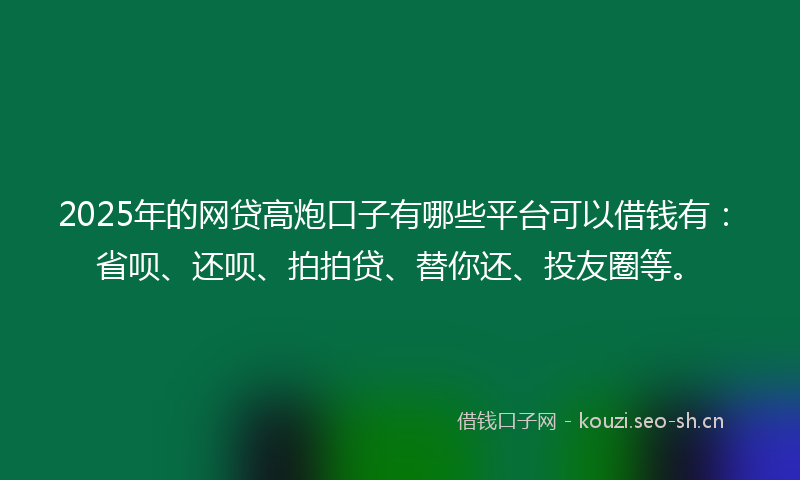 2025年的网贷高炮口子有哪些平台可以借钱有：省呗、还呗、拍拍贷、替你还、投友圈等。