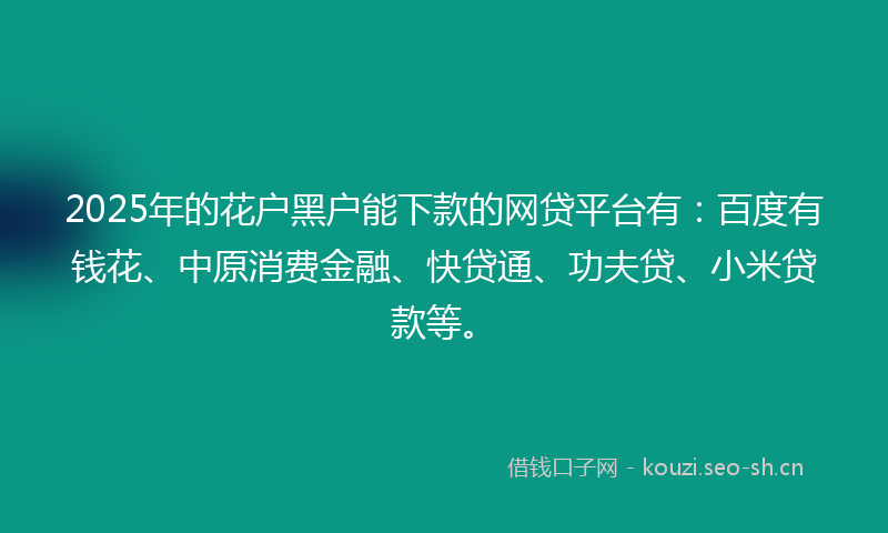 2025年的花户黑户能下款的网贷平台有：百度有钱花、中原消费金融、快贷通、功夫贷、小米贷款等。