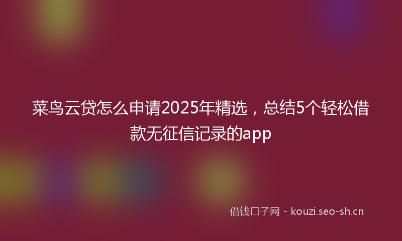 菜鸟云贷怎么申请2025年精选，总结5个轻松借款无征信记录的app