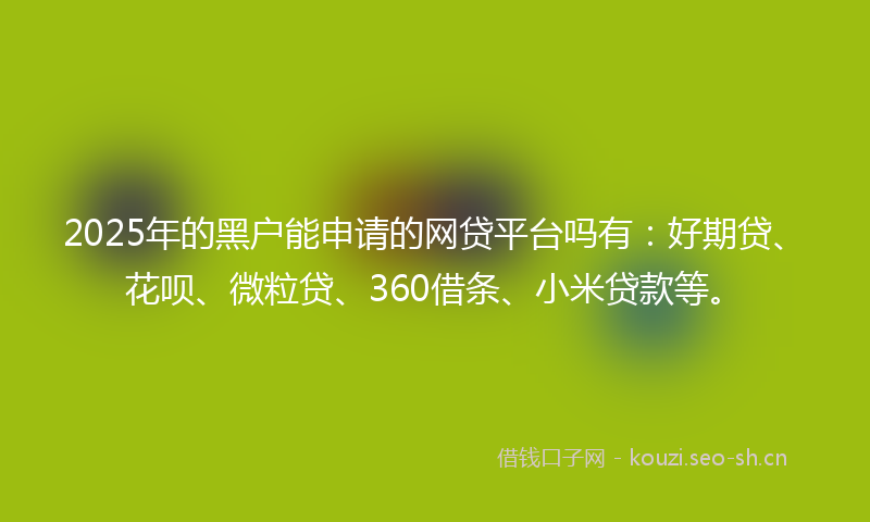 2025年的黑户能申请的网贷平台吗有：好期贷、花呗、微粒贷、360借条、小米贷款等。