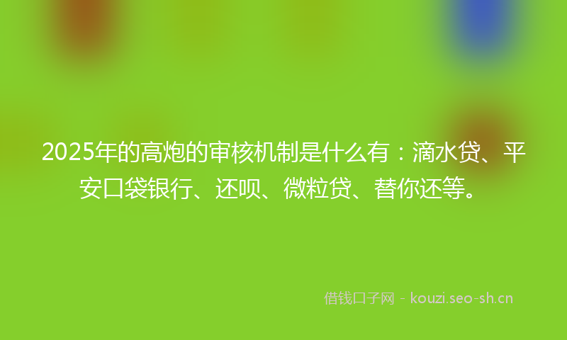 2025年的高炮的审核机制是什么有：滴水贷、平安口袋银行、还呗、微粒贷、替你还等。