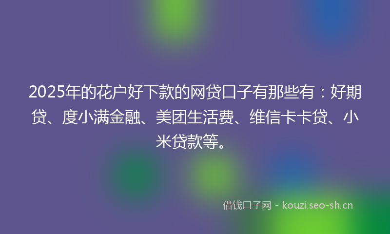 2025年的花户好下款的网贷口子有那些有：好期贷、度小满金融、美团生活费、维信卡卡贷、小米贷款等。