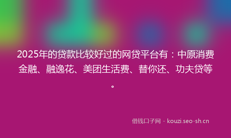 2025年的贷款比较好过的网贷平台有：中原消费金融、融逸花、美团生活费、替你还、功夫贷等。