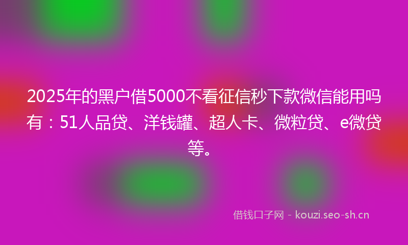 2025年的黑户借5000不看征信秒下款微信能用吗有：51人品贷、洋钱罐、超人卡、微粒贷、e微贷等。