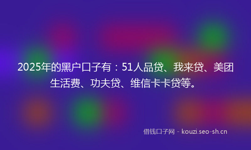 2025年的黑户口子有：51人品贷、我来贷、美团生活费、功夫贷、维信卡卡贷等。