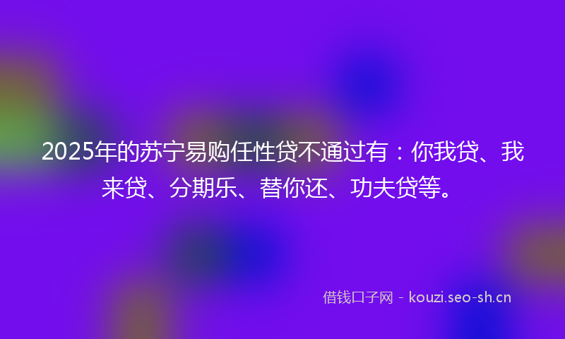 2025年的苏宁易购任性贷不通过有：你我贷、我来贷、分期乐、替你还、功夫贷等。