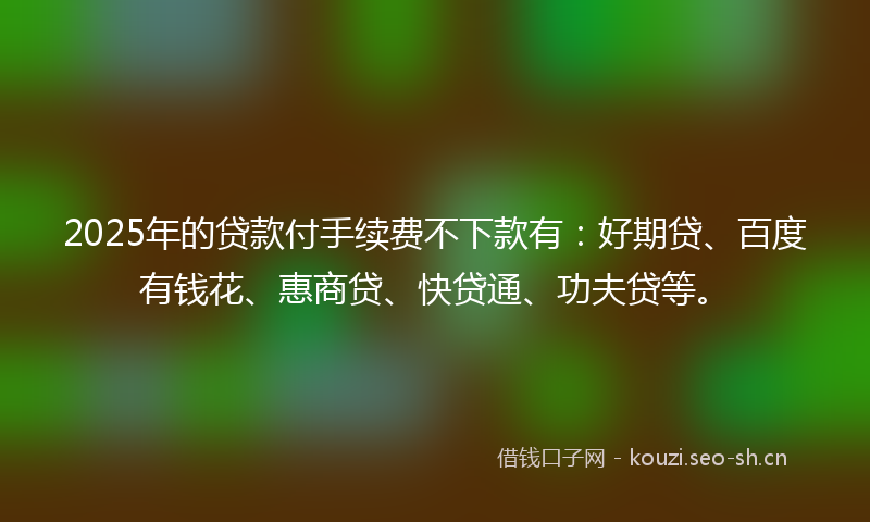 2025年的贷款付手续费不下款有：好期贷、百度有钱花、惠商贷、快贷通、功夫贷等。