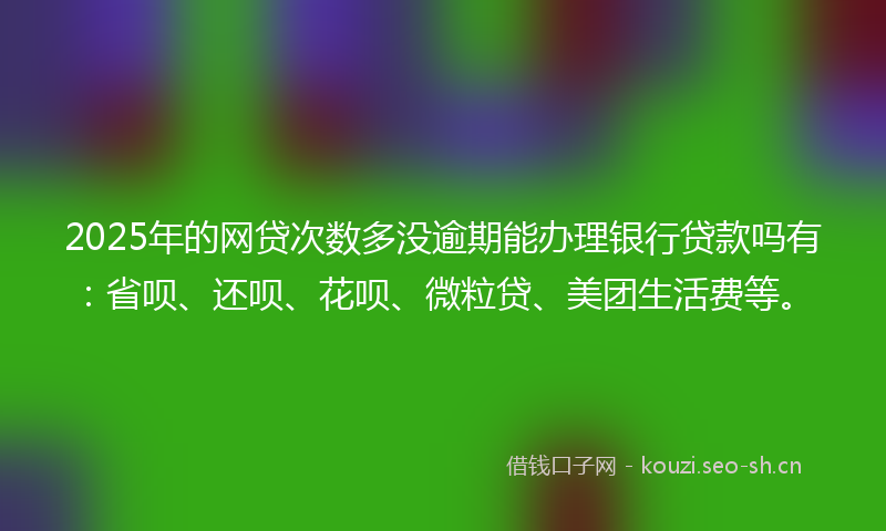 2025年的网贷次数多没逾期能办理银行贷款吗有：省呗、还呗、花呗、微粒贷、美团生活费等。