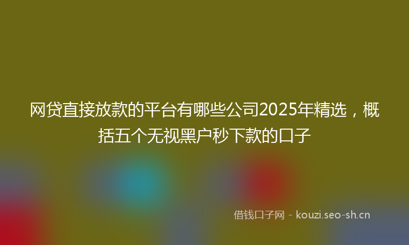网贷直接放款的平台有哪些公司2025年精选，概括五个无视黑户秒下款的口子