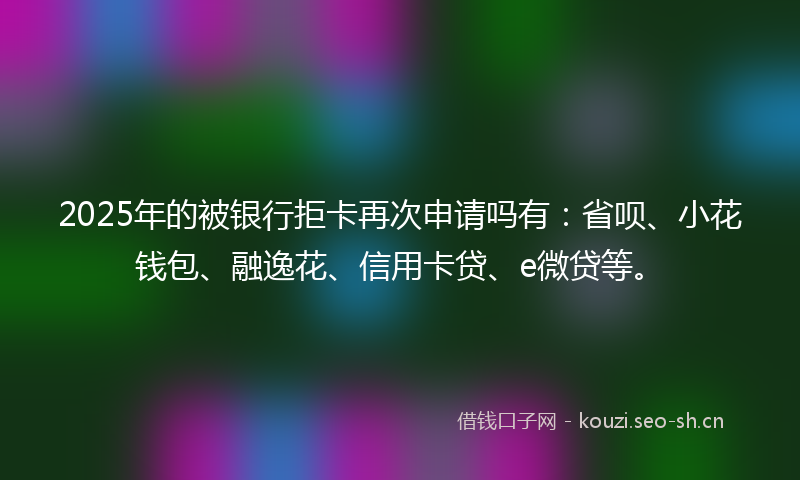 2025年的被银行拒卡再次申请吗有：省呗、小花钱包、融逸花、信用卡贷、e微贷等。
