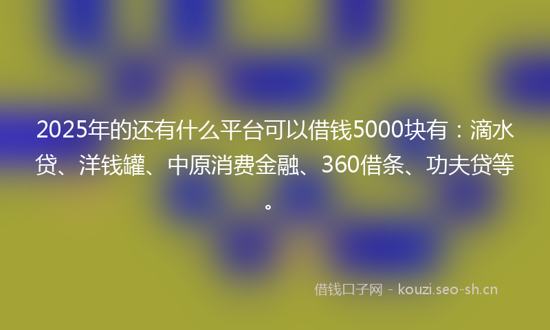 2025年的还有什么平台可以借钱5000块有：滴水贷、洋钱罐、中原消费金融、360借条、功夫贷等。