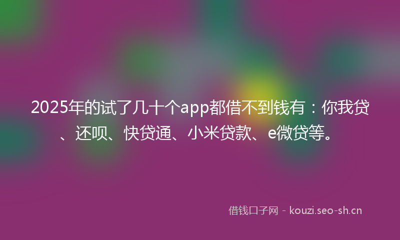 2025年的试了几十个app都借不到钱有：你我贷、还呗、快贷通、小米贷款、e微贷等。