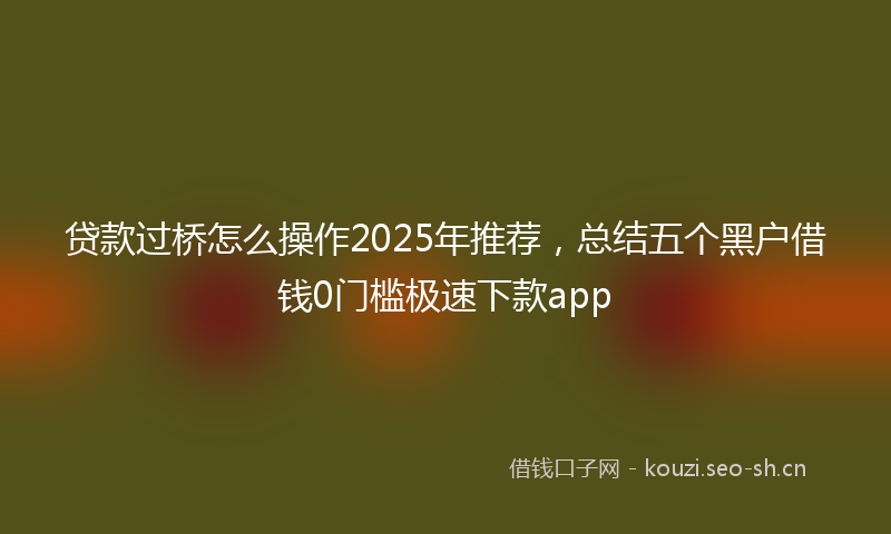 贷款过桥怎么操作2025年推荐，总结五个黑户借钱0门槛极速下款app