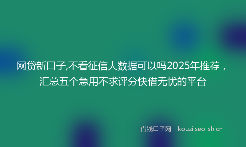 网贷新口子,不看征信大数据可以吗2025年推荐，汇总五个急用不求评分快借无忧的平台