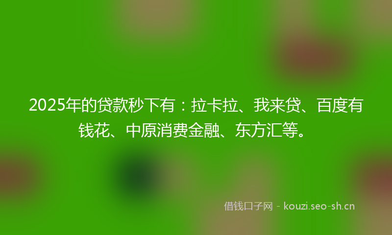 2025年的贷款秒下有：拉卡拉、我来贷、百度有钱花、中原消费金融、东方汇等。