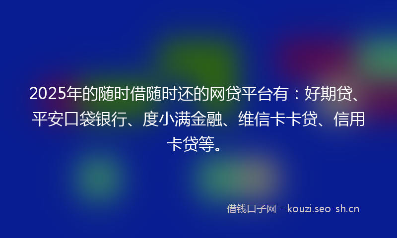 2025年的随时借随时还的网贷平台有：好期贷、平安口袋银行、度小满金融、维信卡卡贷、信用卡贷等。