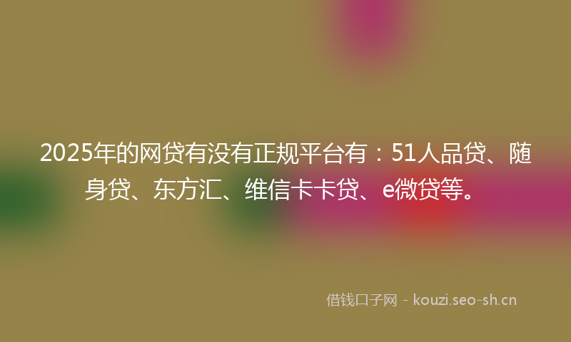 2025年的网贷有没有正规平台有：51人品贷、随身贷、东方汇、维信卡卡贷、e微贷等。