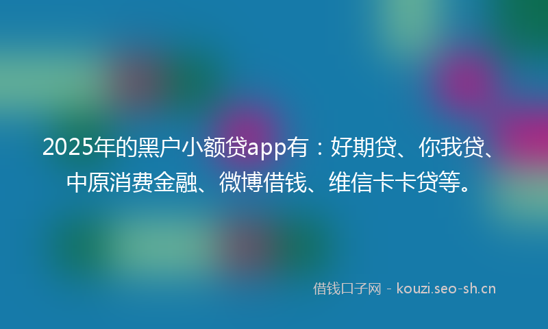 2025年的黑户小额贷app有：好期贷、你我贷、中原消费金融、微博借钱、维信卡卡贷等。
