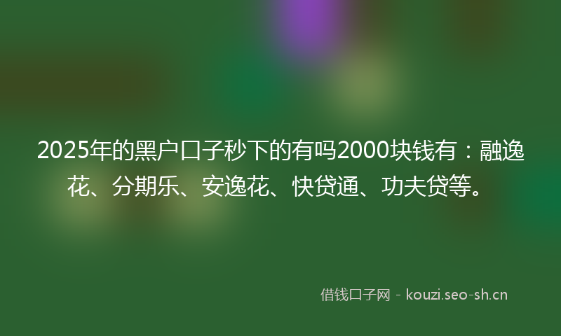 2025年的黑户口子秒下的有吗2000块钱有：融逸花、分期乐、安逸花、快贷通、功夫贷等。