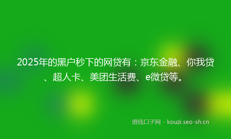 2025年的黑户秒下的网贷有：京东金融、你我贷、超人卡、美团生活费、e微贷等。