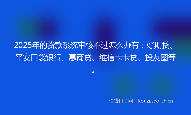 2025年的贷款系统审核不过怎么办有：好期贷、平安口袋银行、惠商贷、维信卡卡贷、投友圈等。