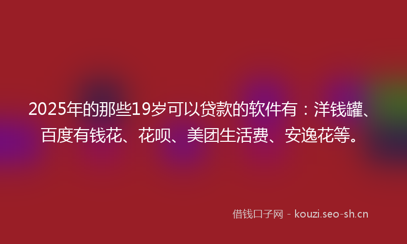 2025年的那些19岁可以贷款的软件有：洋钱罐、百度有钱花、花呗、美团生活费、安逸花等。