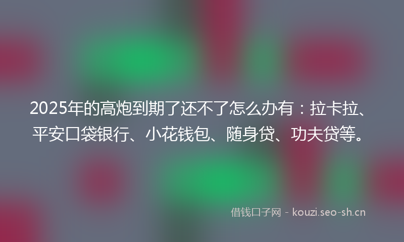 2025年的高炮到期了还不了怎么办有：拉卡拉、平安口袋银行、小花钱包、随身贷、功夫贷等。