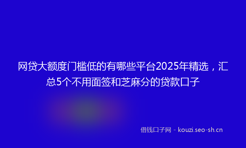 网贷大额度门槛低的有哪些平台2025年精选，汇总5个不用面签和芝麻分的贷款口子