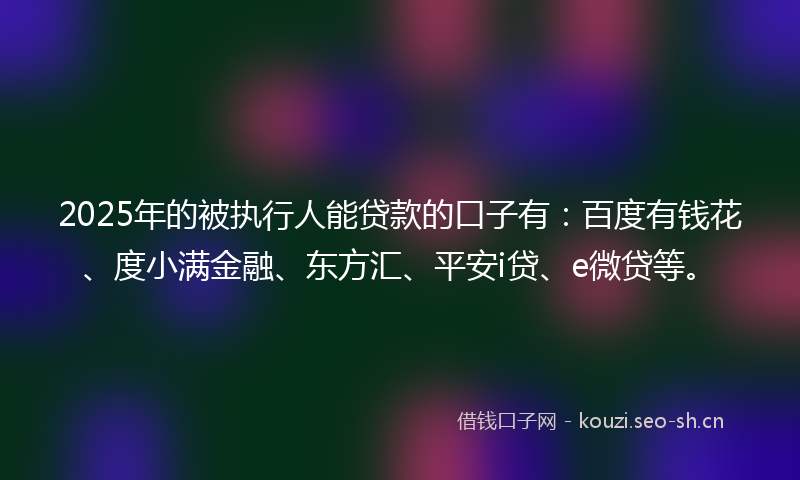 2025年的被执行人能贷款的口子有：百度有钱花、度小满金融、东方汇、平安i贷、e微贷等。