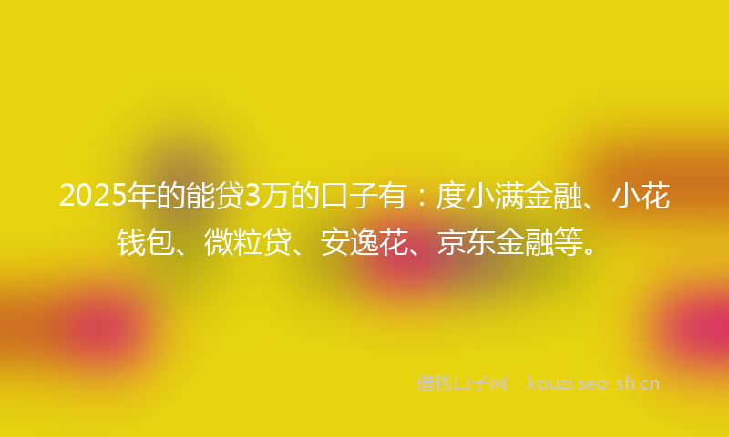 2025年的能贷3万的口子有：度小满金融、小花钱包、微粒贷、安逸花、京东金融等。