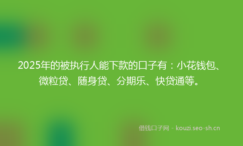 2025年的被执行人能下款的口子有：小花钱包、微粒贷、随身贷、分期乐、快贷通等。