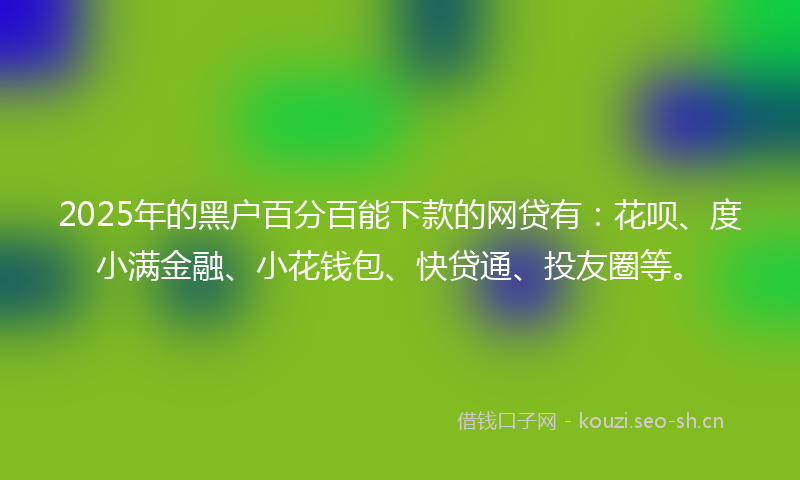 2025年的黑户百分百能下款的网贷有：花呗、度小满金融、小花钱包、快贷通、投友圈等。