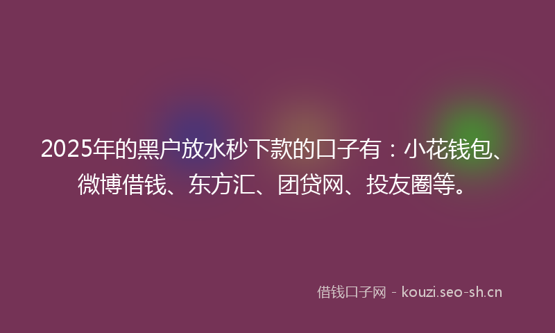 2025年的黑户放水秒下款的口子有：小花钱包、微博借钱、东方汇、团贷网、投友圈等。