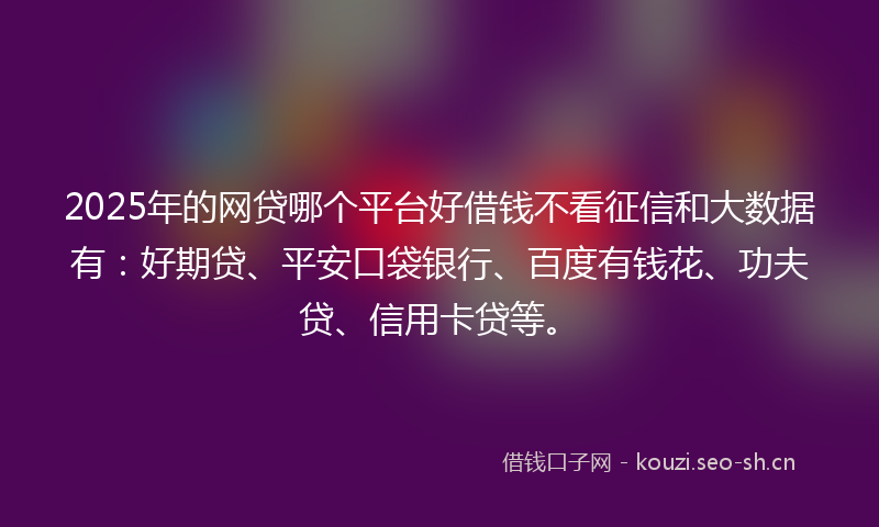 2025年的网贷哪个平台好借钱不看征信和大数据有：好期贷、平安口袋银行、百度有钱花、功夫贷、信用卡贷等。
