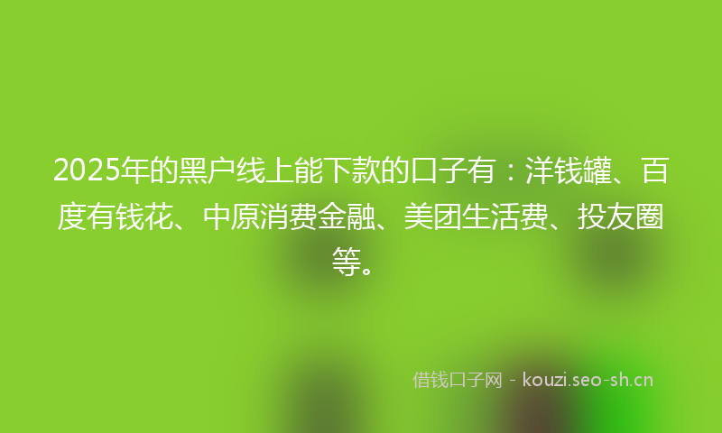 2025年的黑户线上能下款的口子有：洋钱罐、百度有钱花、中原消费金融、美团生活费、投友圈等。