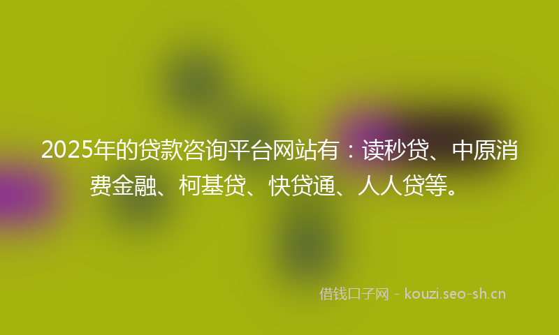 2025年的贷款咨询平台网站有：读秒贷、中原消费金融、柯基贷、快贷通、人人贷等。