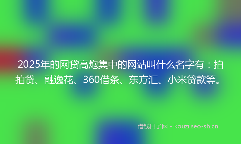 2025年的网贷高炮集中的网站叫什么名字有：拍拍贷、融逸花、360借条、东方汇、小米贷款等。
