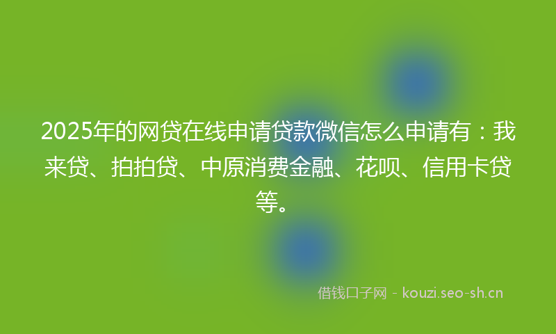 2025年的网贷在线申请贷款微信怎么申请有：我来贷、拍拍贷、中原消费金融、花呗、信用卡贷等。