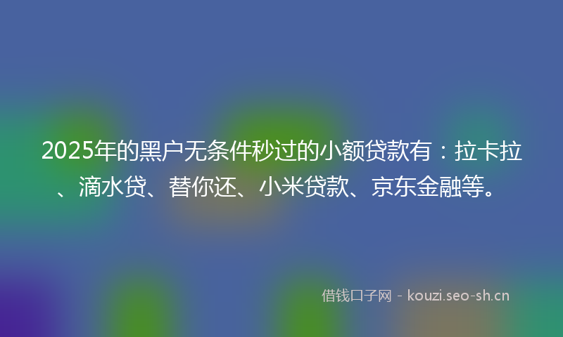 2025年的黑户无条件秒过的小额贷款有：拉卡拉、滴水贷、替你还、小米贷款、京东金融等。